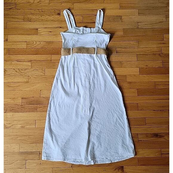 Forever 21 Belted Linen Blend Midi Sun Dress Fit Flare Coastal Summer - Picture 2 of 12